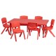 24''W x 48''L Adjustable Rectangular Red Plastic Activity Table Set with 6 School Stack Chairs
