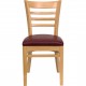 Natural Wood Finished Ladder Back Wooden Restaurant Chair - Burgundy Vinyl Seat