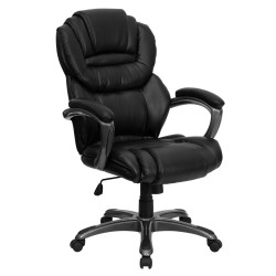 High Back Black Leather Executive Office Chair with Leather Padded Loop Arms