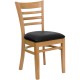 Natural Wood Finished Ladder Back Wooden Restaurant Chair - Black Vinyl Seat