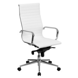 High Back White Ribbed Upholstered Leather Executive Office Chair