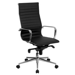 High Back Black Ribbed Upholstered Leather Executive Office Chair