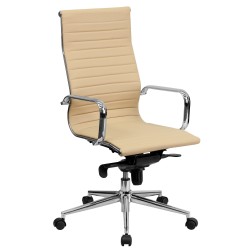 High Back Tan Ribbed Upholstered Leather Executive Office Chair