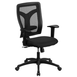 Galaxy High Back Designer Back Task Chair with Adjustable Height Arms and Padded Fabric Seat