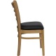 Natural Wood Finished Ladder Back Wooden Restaurant Chair - Black Vinyl Seat