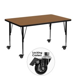 Mobile 30''W x 48''L Rectangular Activity Table with Oak Thermal Fused Laminate Top and Height Adjustable Pre-School Legs