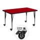 Mobile 30''W x 48''L Rectangular Activity Table with Red Thermal Fused Laminate Top and Height Adjustable Pre-School Legs
