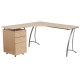 Beech Laminate L-Shape Desk with Three Drawer Pedestal