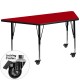 Mobile 30''W x 60''L Trapezoid Activity Table with Red Thermal Fused Laminate Top and Height Adjustable Pre-School Legs