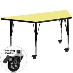 Mobile 30''W x 60''L Trapezoid Activity Table with Yellow Thermal Fused Laminate Top and Height Adjustable Pre-School Legs