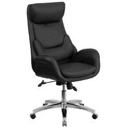High Back Black Leather Executive Office Chair with Lumbar Pillow