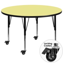 Mobile 48'' Round Activity Table with Yellow Thermal Fused Laminate Top and Height Adjustable Pre-School Legs