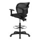 Mid-Back Mesh Drafting Stool with Black Fabric Seat and Arms