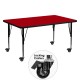 Mobile 30''W x 60''L Rectangular Activity Table with Red Thermal Fused Laminate Top and Height Adjustable Pre-School Legs