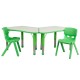 Green Trapezoid Plastic Activity Table Configuration with 2 School Stack Chairs