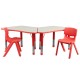 Red Trapezoid Plastic Activity Table Configuration with 2 School Stack Chairs