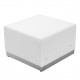 Inspiration Collection White Leather Ottoman with Brushed Stainless Steel Base