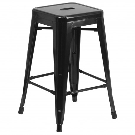24'' Backless Black Metal Counter Height Stool
