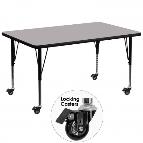 Mobile 36''W x 72''L Rectangular Activity Table with Grey Thermal Fused Laminate Top and Height Adjustable Pre-School Legs