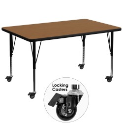 Mobile 36''W x 72''L Rectangular Activity Table with Oak Thermal Fused Laminate Top and Height Adjustable Pre-School Legs