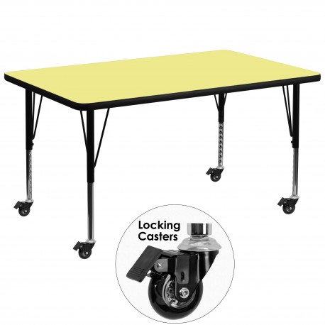 Mobile 36''W x 72''L Rectangular Activity Table with Yellow Thermal Fused Laminate Top and Height Adjustable Pre-School Legs