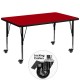 Mobile 36''W x 72''L Rectangular Activity Table with Red Thermal Fused Laminate Top and Height Adjustable Pre-School Legs