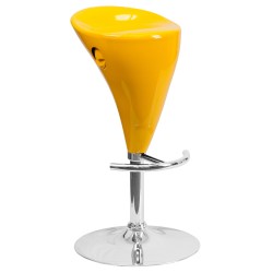 Contemporary Yellow Plastic Adjustable Height Bar Stool with Chrome Base