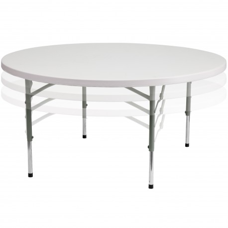 60'' Round Height Adjustable Granite White Plastic Folding Table