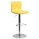 Contemporary Tufted Yellow Vinyl Adjustable Height Bar Stool with Chrome Base