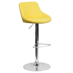Contemporary Yellow Vinyl Bucket Seat Adjustable Height Bar Stool with Chrome Base