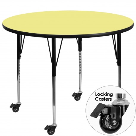 Mobile 60'' Round Activity Table with Yellow Thermal Fused Laminate Top and Standard Height Adjustable Legs