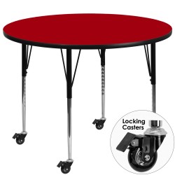 Mobile 60'' Round Activity Table with Red Thermal Fused Laminate Top and Standard Height Adjustable Legs