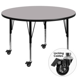 Mobile 60'' Round Activity Table with Grey Thermal Fused Laminate Top and Height Adjustable Pre-School Legs