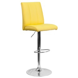 Contemporary Yellow Vinyl Adjustable Height Bar Stool with Chrome Base