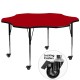 Mobile 60'' Flower Shaped Activity Table with Red Thermal Fused Laminate Top and Standard Height Adjustable Legs