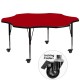 Mobile 60'' Flower Shaped Activity Table with Red Thermal Fused Laminate Top and Height Adjustable Pre-School Legs