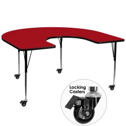 Mobile 60''W x 66''L Horseshoe Activity Table with Red Thermal Fused Laminate Top and Standard Height Adjustable Legs