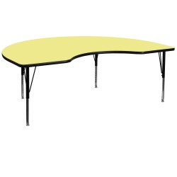 48''W x 72''L Kidney Shaped Activity Table with Yellow Thermal Fused Laminate Top and Height Adjustable Pre-School Legs