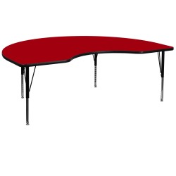48''W x 72''L Kidney Shaped Activity Table with Red Thermal Fused Laminate Top and Height Adjustable Pre-School Legs