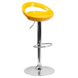 Contemporary Yellow Plastic Adjustable Height Bar Stool with Chrome Base
