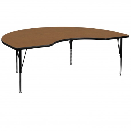 48''W x 72''L Kidney Shaped Activity Table with Oak Thermal Fused Laminate Top and Height Adjustable Pre-School Legs