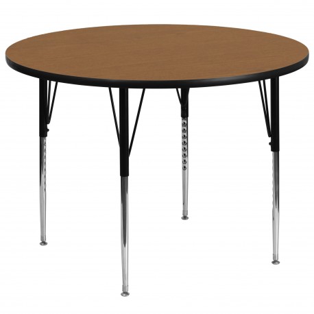 60'' Round Activity Table with Oak Thermal Fused Laminate Top and Standard Height Adjustable Legs