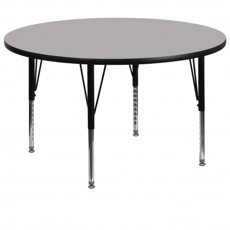 60'' Round Activity Table with Grey Thermal Fused Laminate Top and Height Adjustable Pre-School Legs