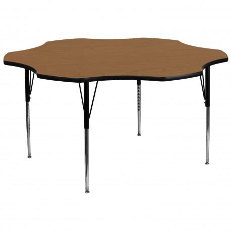60'' Flower Shaped Activity Table with Oak Thermal Fused Laminate Top and Standard Height Adjustable Legs