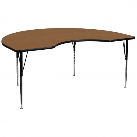 48''W x 96''L Kidney Shaped Activity Table with Oak Thermal Fused Laminate Top and Standard Height Adjustable Legs