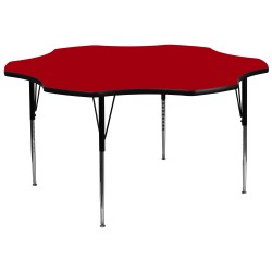 60'' Flower Shaped Activity Table with Red Thermal Fused Laminate Top and Standard Height Adjustable Legs