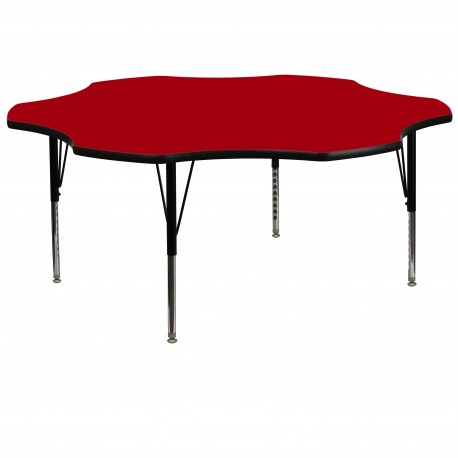60'' Flower Shaped Activity Table with Red Thermal Fused Laminate Top and Height Adjustable Pre-School Legs