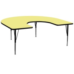 60''W x 66''L Horseshoe Activity Table with Yellow Thermal Fused Laminate Top and Height Adjustable Pre-School Legs