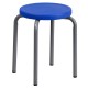Stackable Stool with Blue Seat and Silver Powder Coated Frame