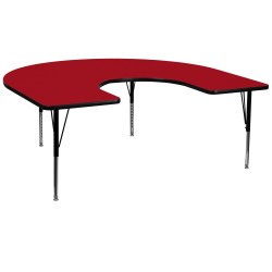 60''W x 66''L Horseshoe Activity Table with Red Thermal Fused Laminate Top and Height Adjustable Pre-School Legs